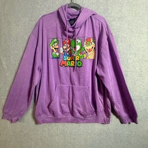 Nintendo Super Mario Bowser Koopalings Purple Mineral Wash Hoodie XL Mad Engine